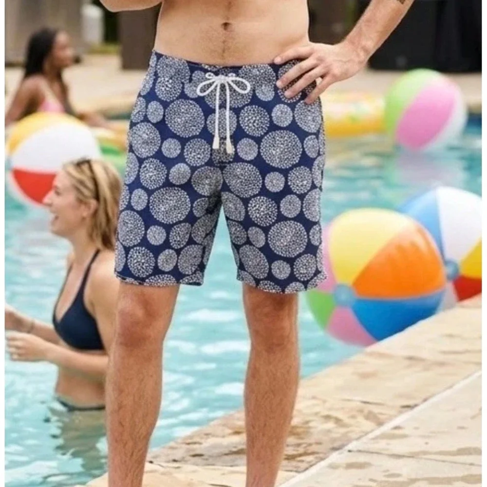 johnnie-O Swim Trunks Men Medium Blue Burst Floral Board Shorts Beach Surf